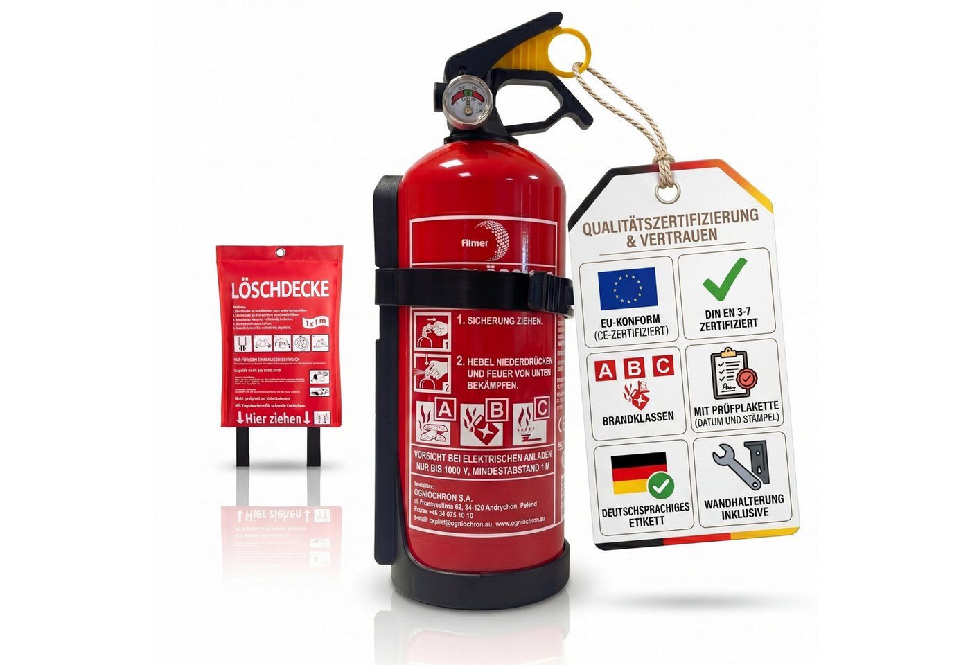 BigDean Pulver-Feuerlöscher mit Halterung Manometer Auto Boot Europa, Löschpulver, (1-St) 1 Feuerlöscher inkl. 1 Löschdecke Bild 3