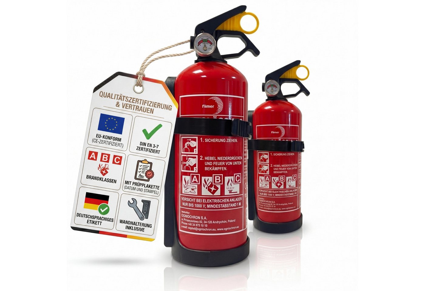 BigDean Pulver-Feuerlöscher mit Halterung Manometer Auto Boot Europa, Löschpulver, (2-St) 2 x Feuerlöscher, Geeignet für Brandklassen A, B, C