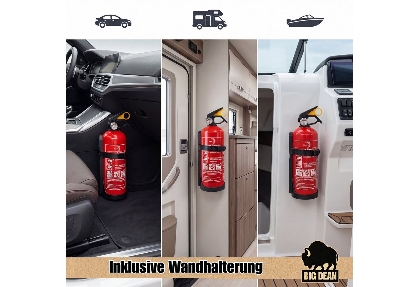 BigDean Pulver-Feuerlöscher mit Halterung Manometer Auto Boot Europa, Löschpulver, (2-St) 2 x Feuerlöscher, Geeignet für Brandklassen A, B, C Bild 2