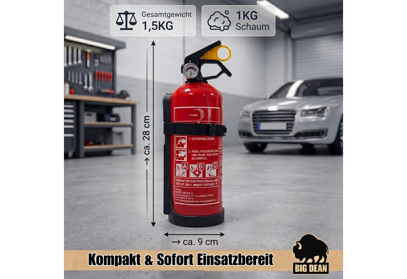BigDean Pulver-Feuerlöscher mit Halterung Manometer Auto Boot Europa, Löschpulver, (2-St) 2 x Feuerlöscher, Geeignet für Brandklassen A, B, C Bild 3