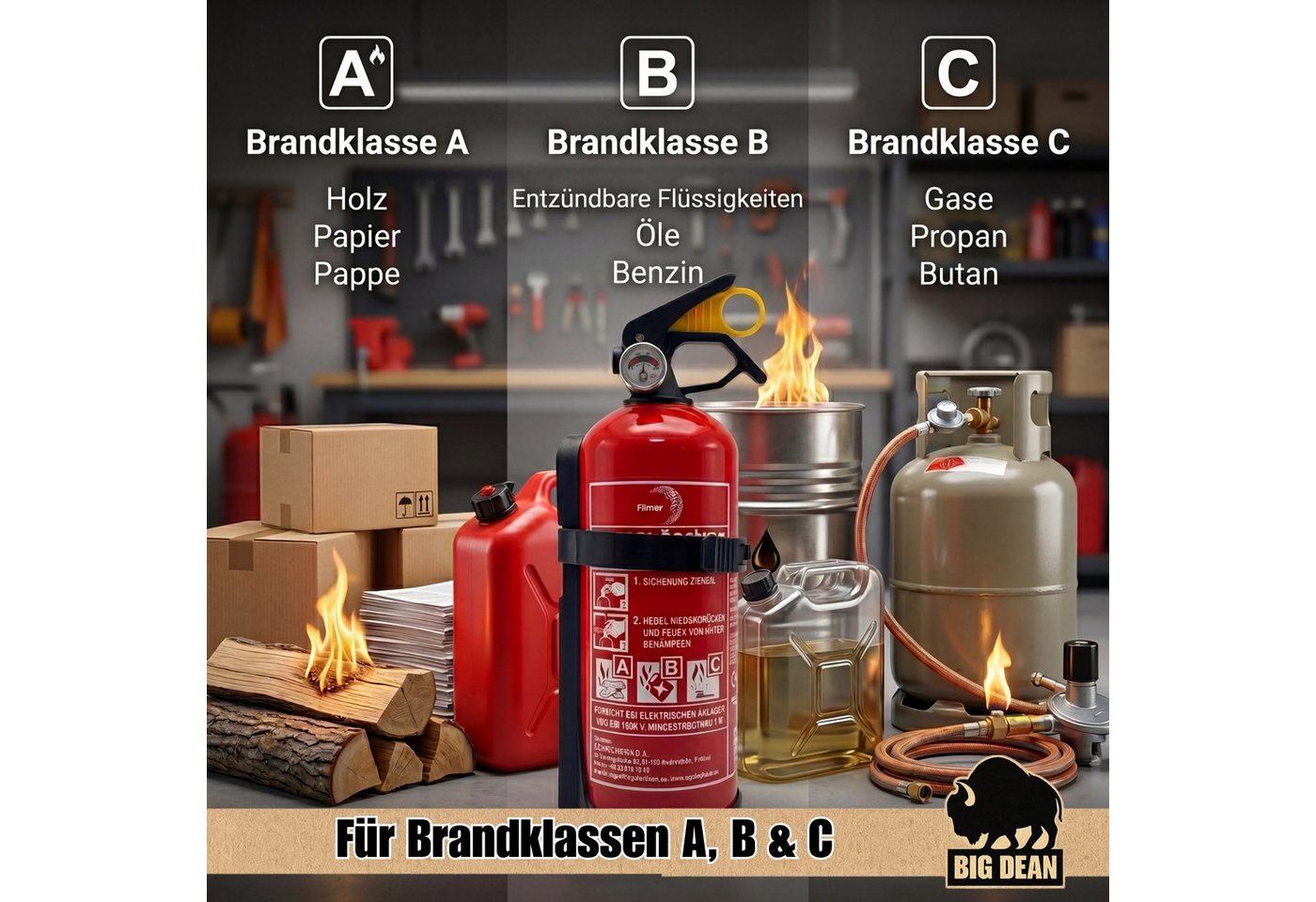 BigDean Pulver-Feuerlöscher mit Halterung Manometer Auto Boot Europa, Löschpulver, (2-St) 2 x Feuerlöscher, Geeignet für Brandklassen A, B, C Bild 5