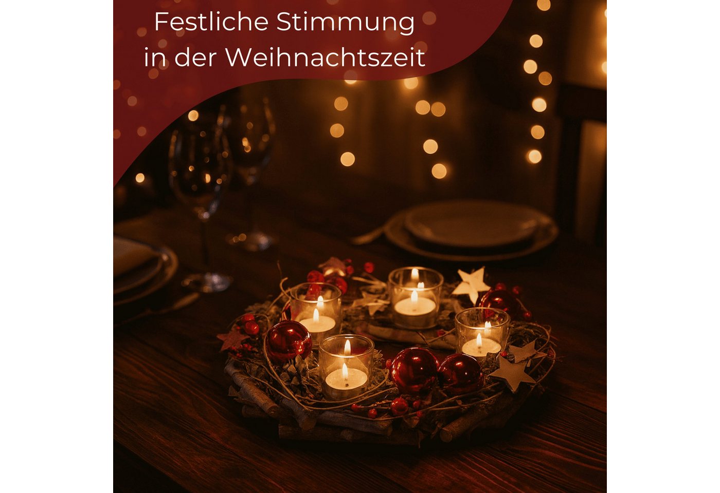 matches21 HOME & HOBBY Adventskranz Holz-Deko Adventskranz 30 cm Teelicht-Halter, rote Weihnachtsdeko, Adventsdeko Teelichthalter als Tischdeko Weihnachts-Kranz