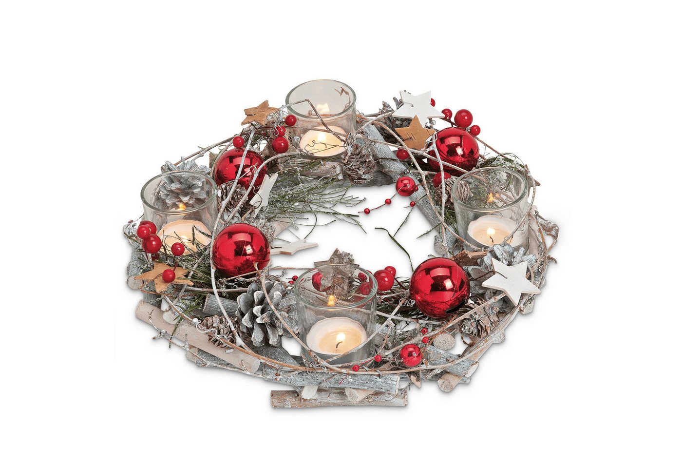 matches21 HOME & HOBBY Adventskranz Holz-Deko Adventskranz 30 cm Teelicht-Halter, rote Weihnachtsdeko, Adventsdeko Teelichthalter als Tischdeko Weihnachts-Kranz Bild 2