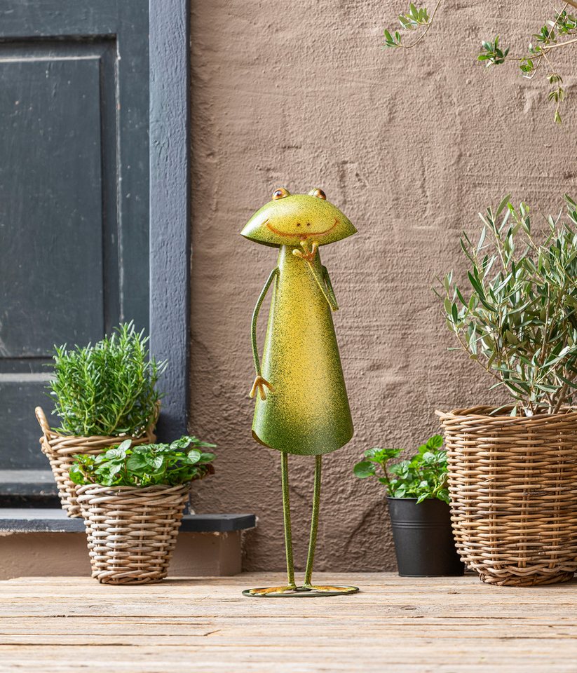 Dehner Gartenfigur Frosch, stehend, 66 x 20 x 14 cm, Metall, handbemalte, frostbeständige Gartenfigur, auch für Indoor geeignet Bild 2