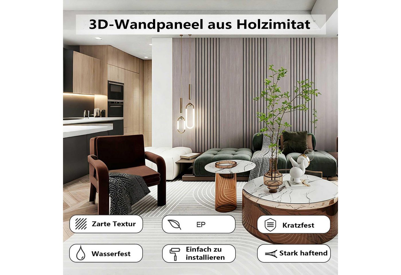Diwzbyn 3D Wandpaneel Mustertapete Selbstklebende Wandtapete in Holzoptik Abziehbare, Dekorative PVC-Tapete – wasserfest, schallisolierend, Holzmaserung Bild 2