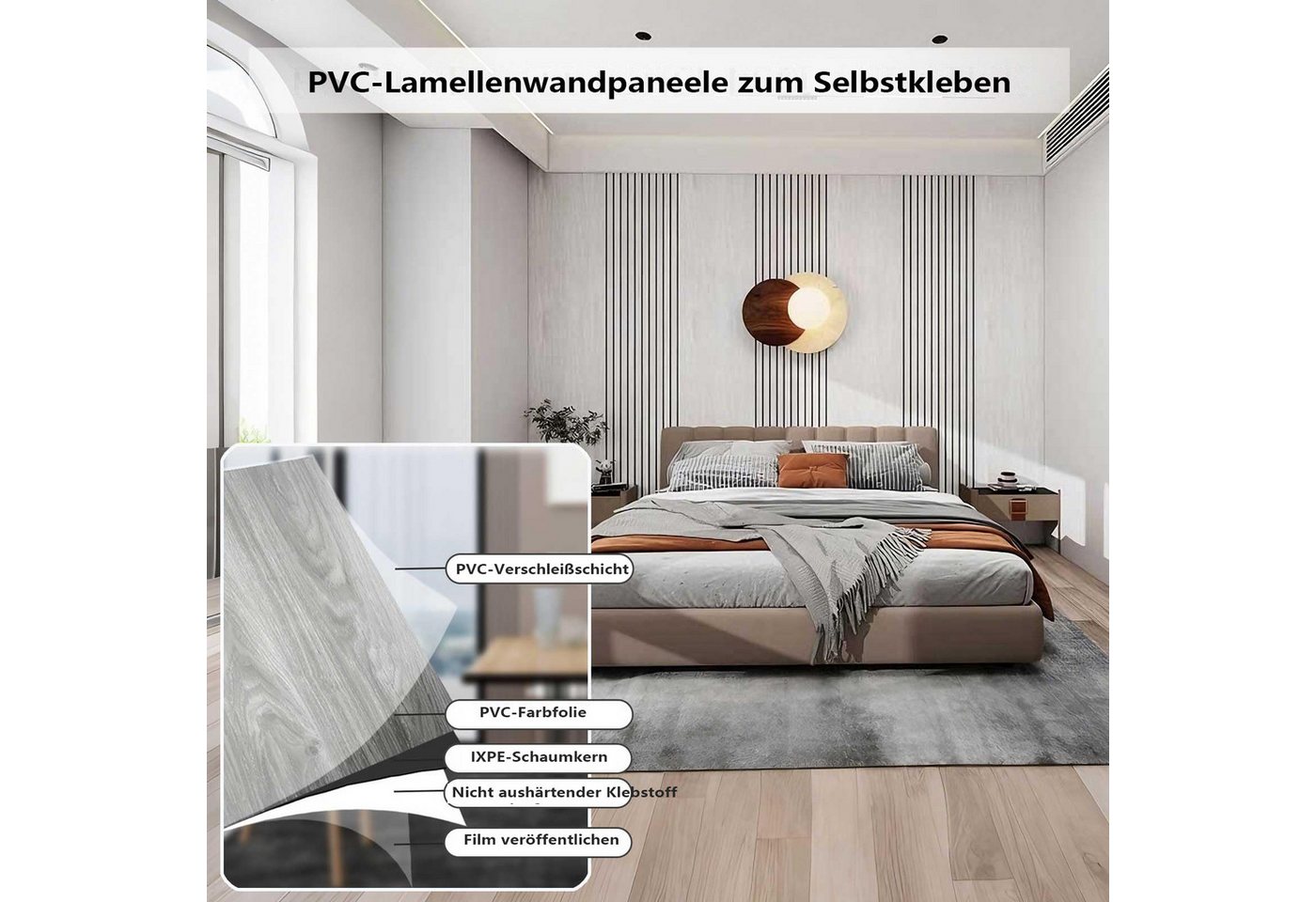Diwzbyn 3D Wandpaneel Mustertapete Selbstklebende Wandtapete in Holzoptik Abziehbare, Dekorative PVC-Tapete – wasserfest, schallisolierend, Holzmaserung Bild 3