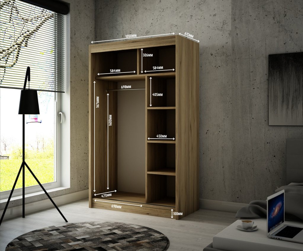 ALTDECOR Schiebetürenschrank BEROG (Kleiderschrank Garderobenschrank mit viel Stauraum Moderner Schrank) Vielseitiger Schwebetürenschrank LED Beleuchtung Schlafzimmer