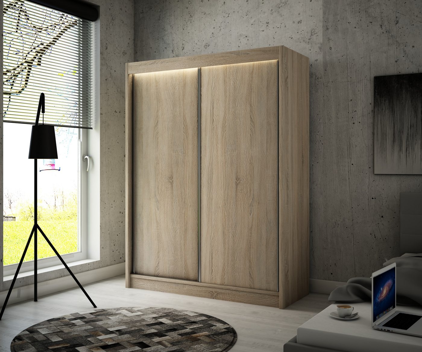 ALTDECOR Schiebetürenschrank BEROG (Kleiderschrank Garderobenschrank mit viel Stauraum Moderner Schrank) Vielseitiger Schwebetürenschrank LED Beleuchtung Schlafzimmer Bild 2