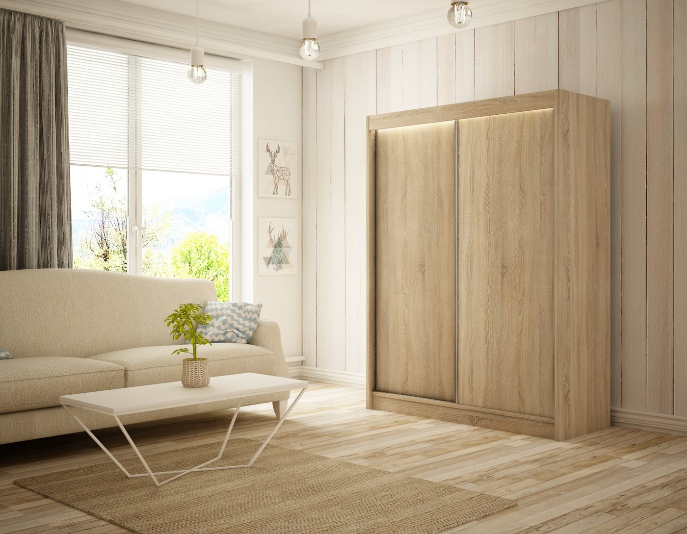 ALTDECOR Schiebetürenschrank BEROG (Kleiderschrank Garderobenschrank mit viel Stauraum Moderner Schrank) Vielseitiger Schwebetürenschrank LED Beleuchtung Schlafzimmer Bild 3