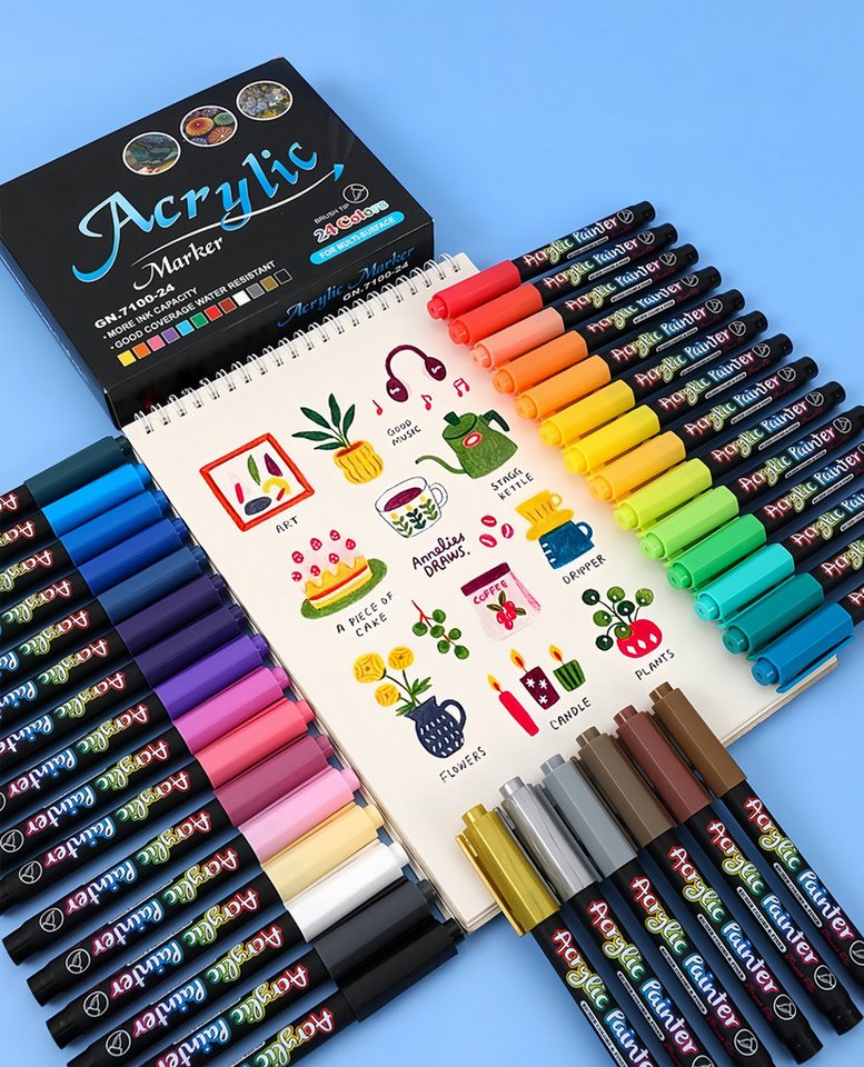 FOUORTUNATE-BEE Lackmarker Acrylmarker Set wasserfest für Stein, Glas, Papier & DIY, (12-tlg), Acrylstifte Set für Kinder, Ostern, Weihnachten & Basteln Bild 3