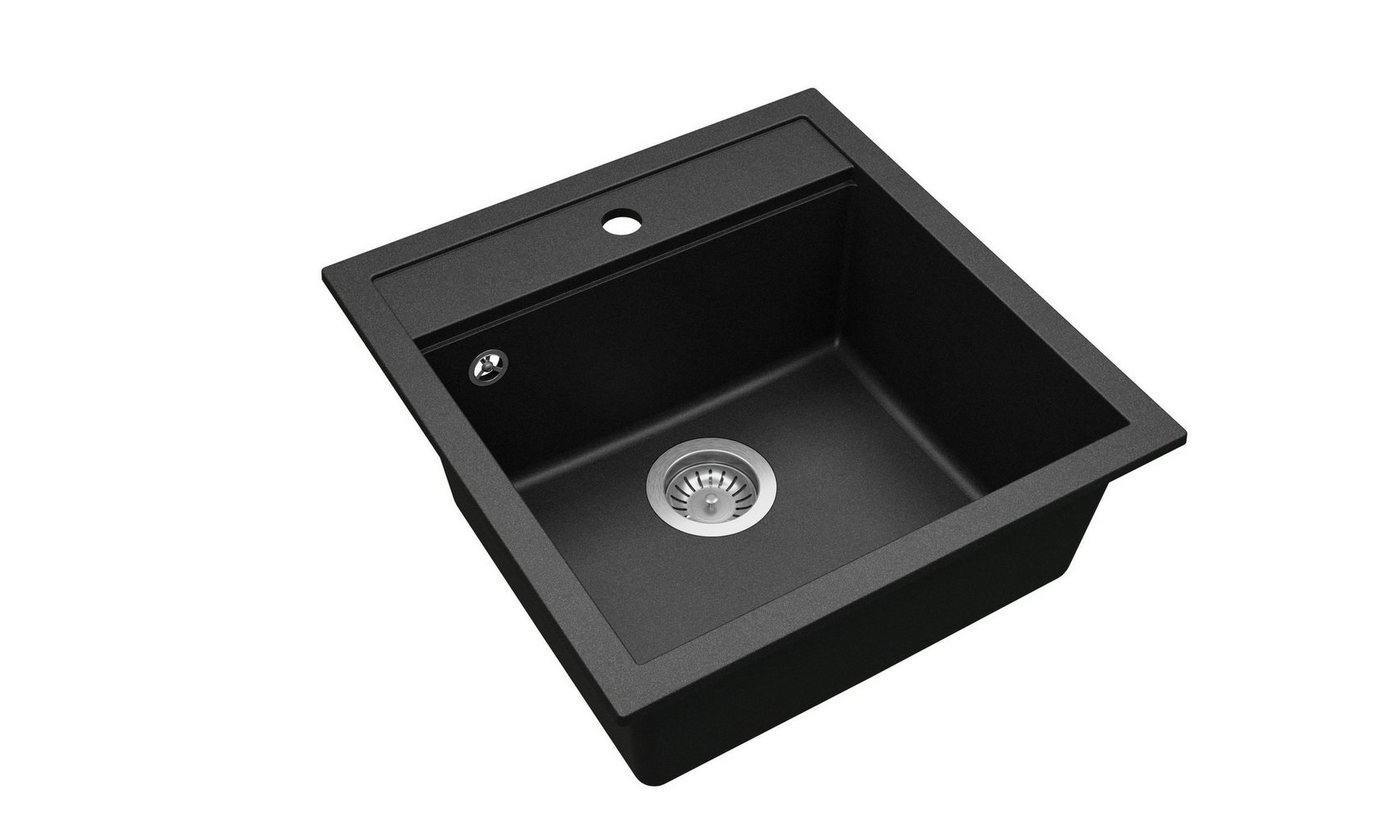 GURARI Granitspüle SQT 100-601 W, 49/51 cm, (1 St), Küchenspüle, Einbau Granitspüle Schwarz, inkl. Siphon, 49x51 Bild 3
