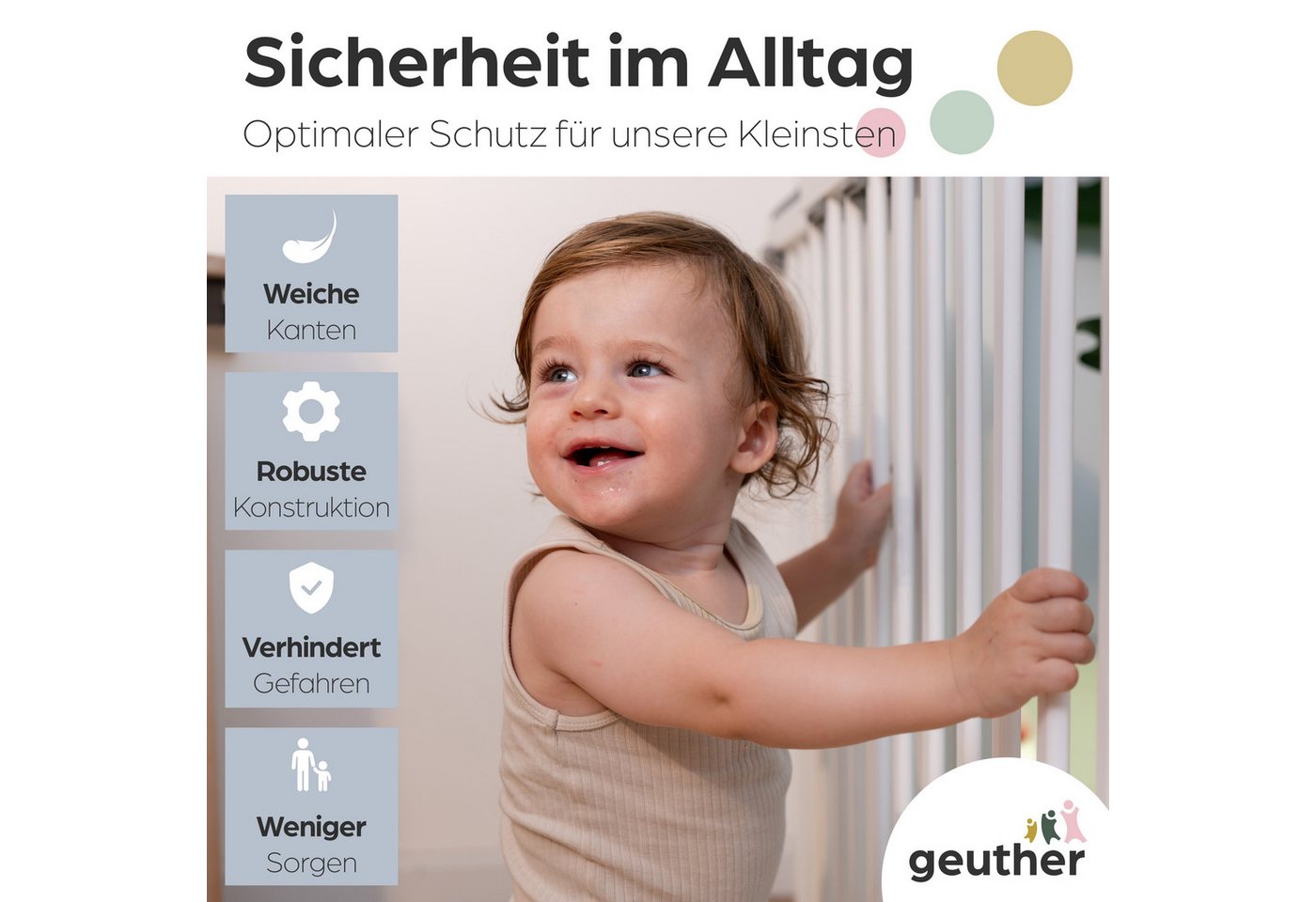 Geuther Türschutzgitter Oris zum Bohren 58-133 cm Weiß, Barrierefreier Durchgang - für Erwachsene leicht zu öffnen Bild 2
