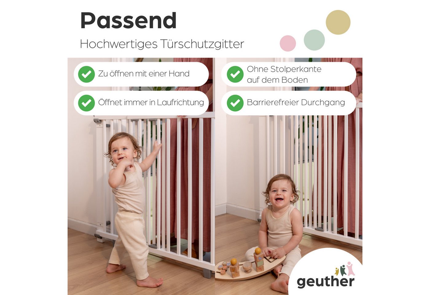 Geuther Türschutzgitter Oris zum Bohren 58-133 cm Weiß, Barrierefreier Durchgang - für Erwachsene leicht zu öffnen Bild 4