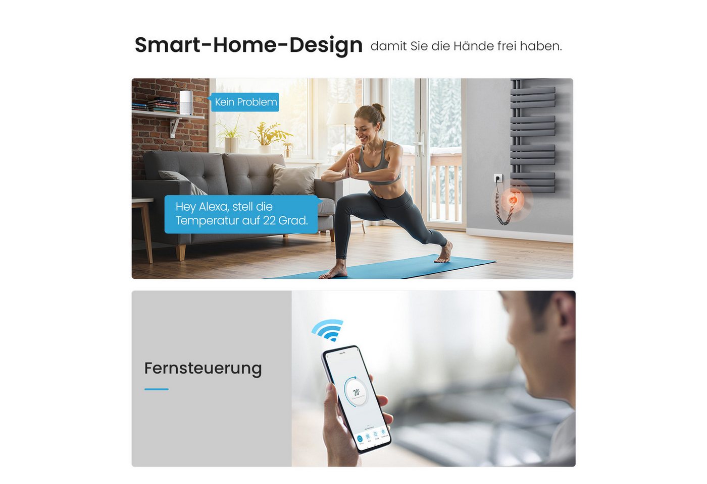 MEYKOERS Heizstab Smart Elektro Heizstab App/WLAN-Steuerung für Badheizkörper 300W-1200W, App/WLAN-Steuerung