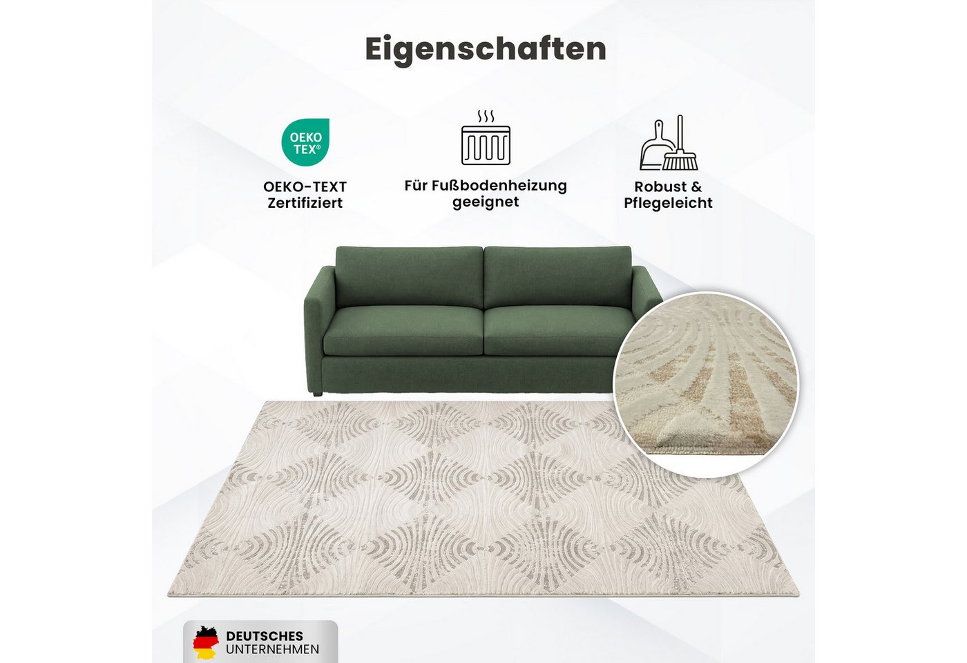 Vimoda Designteppich Boho Design Kurzflor Teppich 3D Hoch-Tief-Effekt, Rechteckig, Höhe: 12 mm, Teppich Wohnzimmer & Schlafzimmer Bild 5