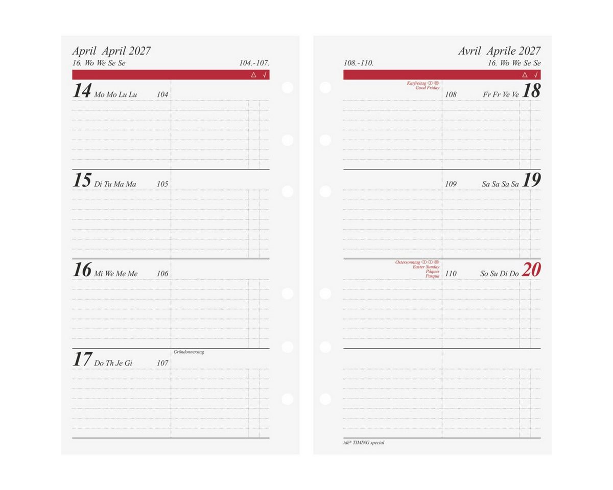 rido ide Terminplaner Wochenkalendarium Timing Special 8,7x15,3cm 1 Woche/2 Seiten 2027