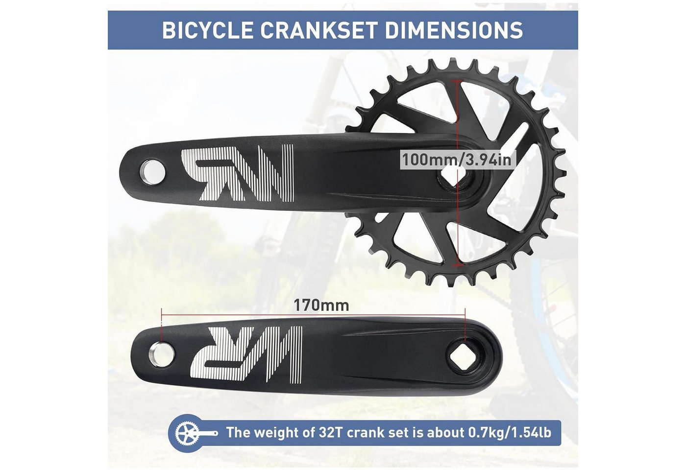 LuxusKollektion Fahrradkurbel Kurbelgarnitur 170mm 34T 36T 38T SingleSpeed MTB BMX Rennrad 32T Bild 4