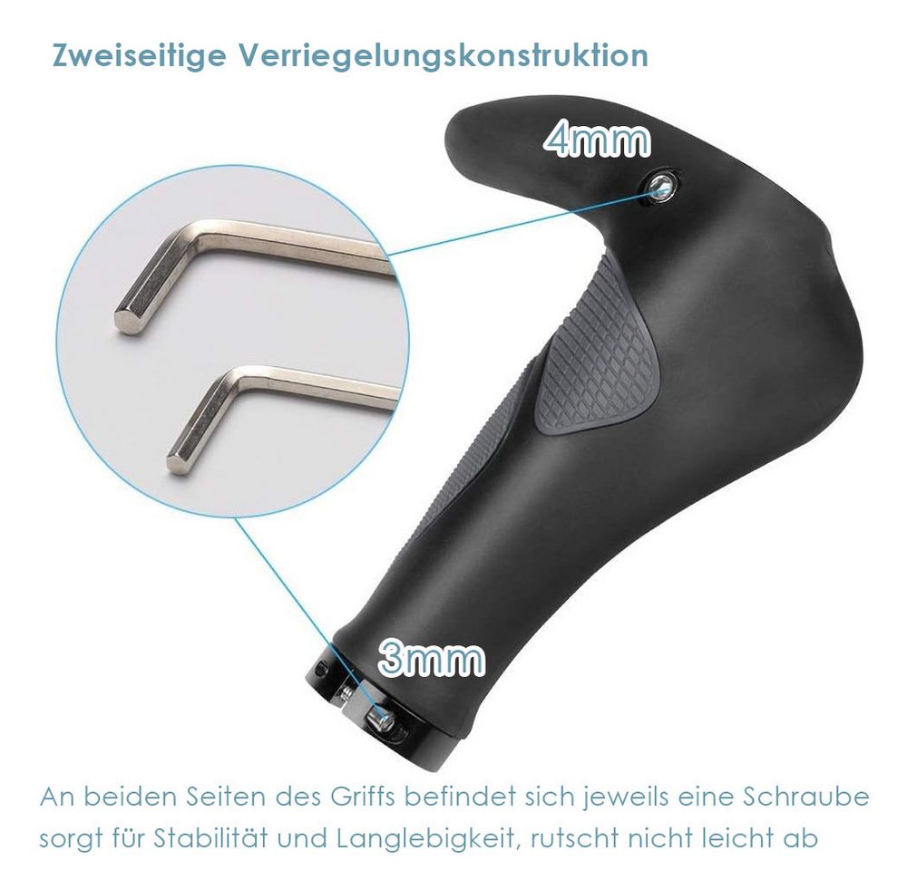 AFKSMILE Fahrradlenkergriff Fahrradgriffe ergonomisch, Lenkergriffe für MTB, Trekkingrad, E-Bike, Faltrad Griffe mit Zwei Seiten Lock-On Design aus rutschfestem Gummi Bild 2