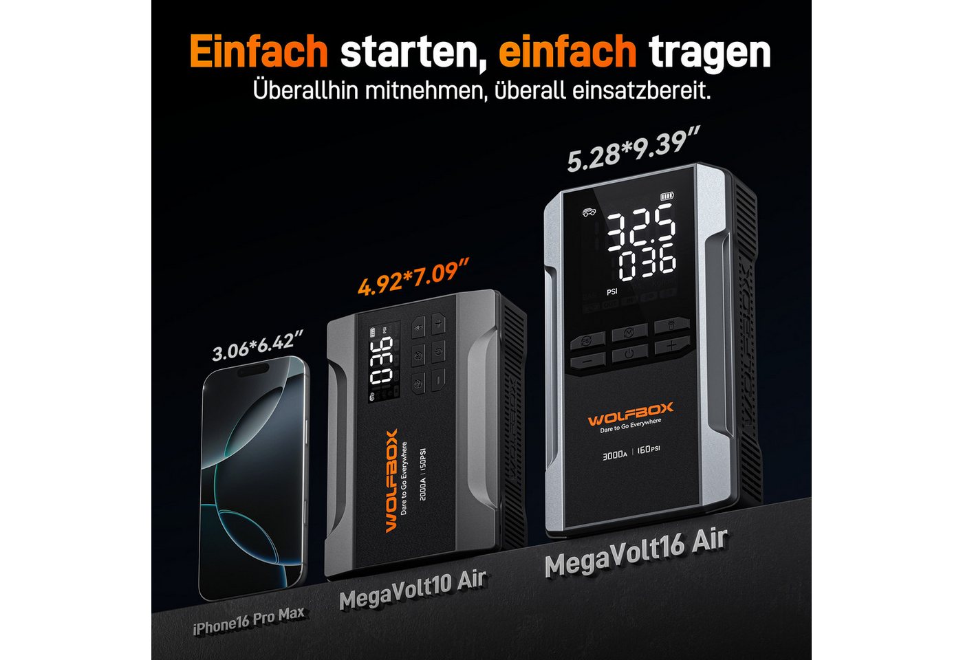 WOLFBOX 2000A Starthilfe mit 160 PSI Luftkompressor Starthilfegerät 10 mAh (12 V, 1 St), 37 Wh/10.000 mAh, LED Bild 3