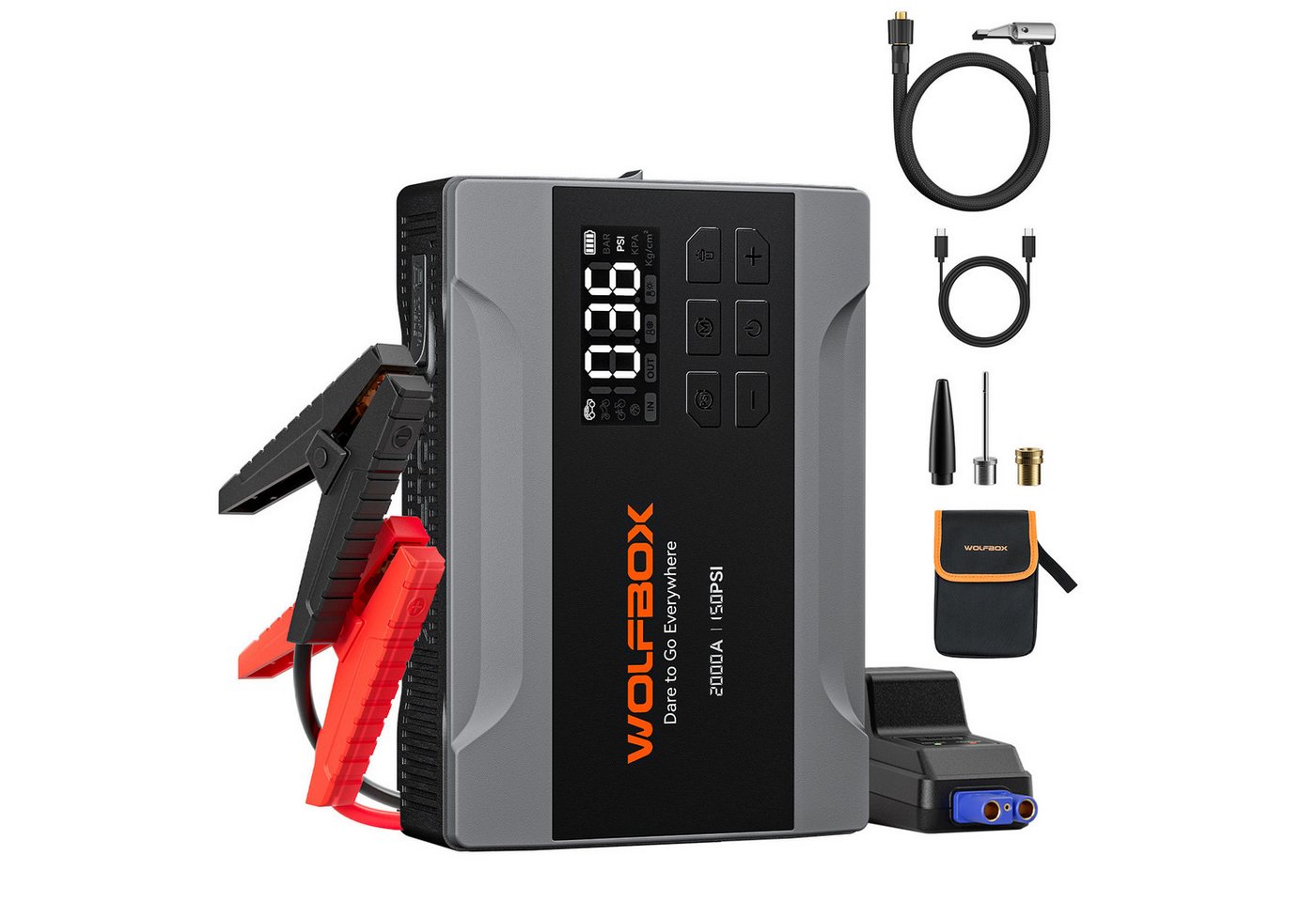 WOLFBOX 2000A Starthilfe mit 160 PSI Luftkompressor Starthilfegerät 10 mAh (12 V, 1 St), 37 Wh/10.000 mAh, LED Bild 5