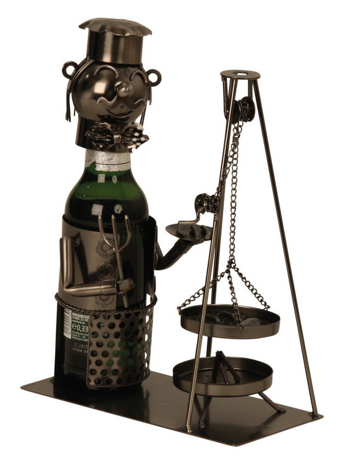 mucHome Bierflaschenhalter Grillmeister mit Schwengrill Schwenker aus Metall ca. 25cm, Flaschenhalter Flaschenständer