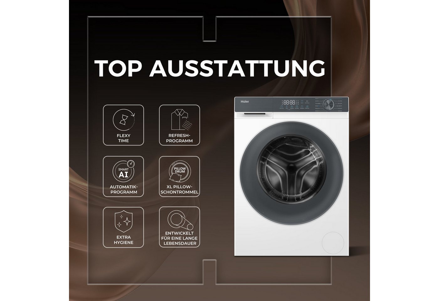 Haier Waschmaschine G3 Serie HW90-BP14637T, 9 kg, 1400 U/min, Smart AI Automatikprogramm