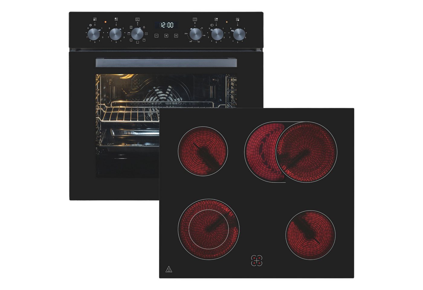 exquisit Backofen-Set EHE258-UBZ-020-Set schwarz, Vielseitiger Grill und 4-Zonen-Glaskeramikkochfeld – einfach & sicher! Bild 3