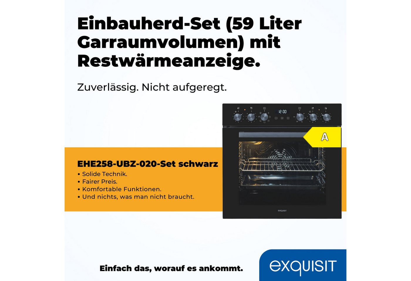 exquisit Backofen-Set EHE258-UBZ-020-Set schwarz, Vielseitiger Grill und 4-Zonen-Glaskeramikkochfeld – einfach & sicher! Bild 4