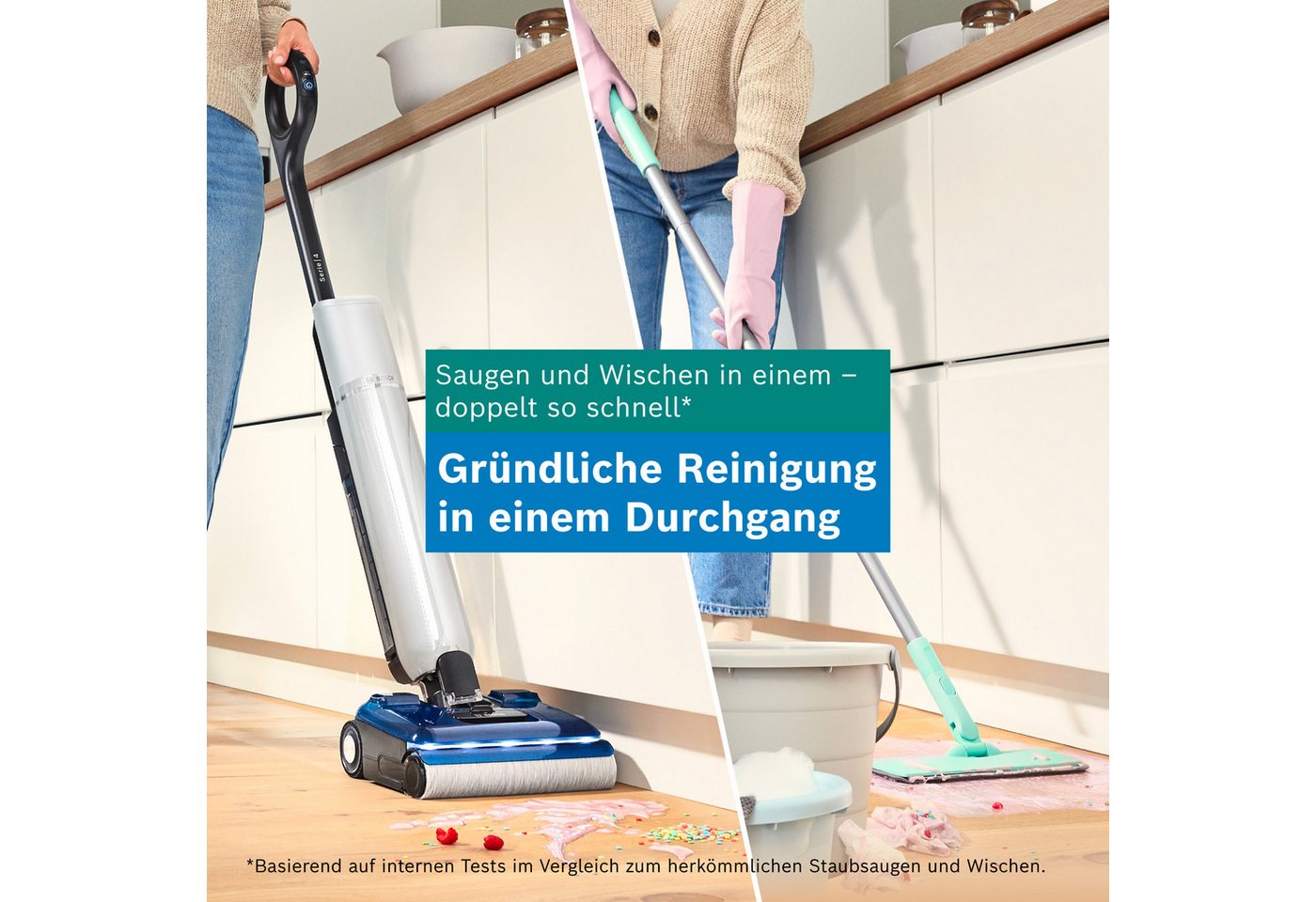 BOSCH Nass-Trocken-Sauger OneFlow Serie 4 BHF41WM/BHF41WS, Selbstreinigung, 24.000 PA Saugkraft, 250 W, beutellos, Anti-Haarverwicklung, LED-Licht, Schnelltrocknung, 40 min Akku / 150m² Bild 2