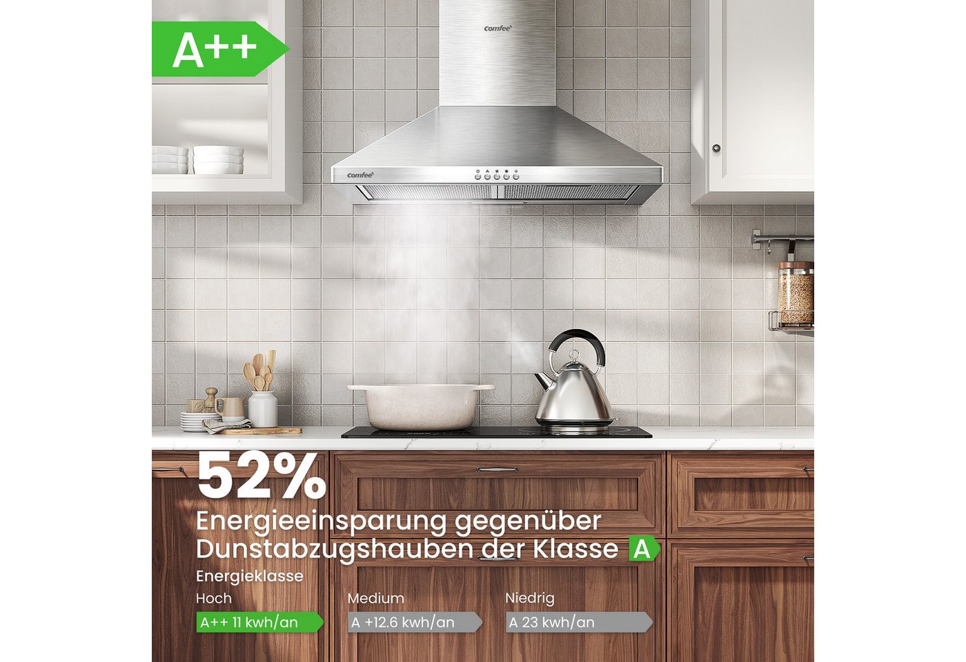 comfee Kaminhaube CH60A17EM400SS Kratzfest, LED-Beleuchtung, Rostfrei, Schmutzabweisend