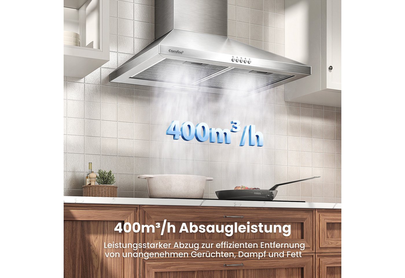 comfee Kaminhaube CH60A17EM400SS Kratzfest, LED-Beleuchtung, Rostfrei, Schmutzabweisend Bild 4