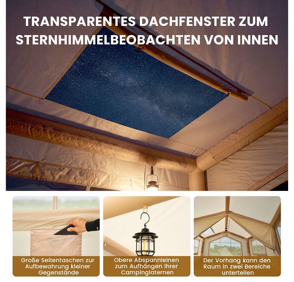 Meulbaty aufblasbares Zelt Aufblasbare Zelte für Camping (10-12 Personen Sonderformen), Personen: 12 (1 tlg., mit Luftpumpe, Kaminöffnung, Gampingzelt aus Oxford-Stoff), Air Glamping Zelte für 4 Jahreszeiten Camping