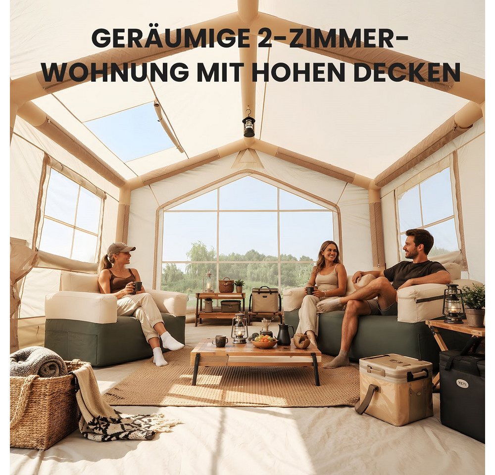 Meulbaty aufblasbares Zelt Aufblasbare Zelte für Camping (10-12 Personen Sonderformen), Personen: 12 (1 tlg., mit Luftpumpe, Kaminöffnung, Gampingzelt aus Oxford-Stoff), Air Glamping Zelte für 4 Jahreszeiten Camping Bild 3