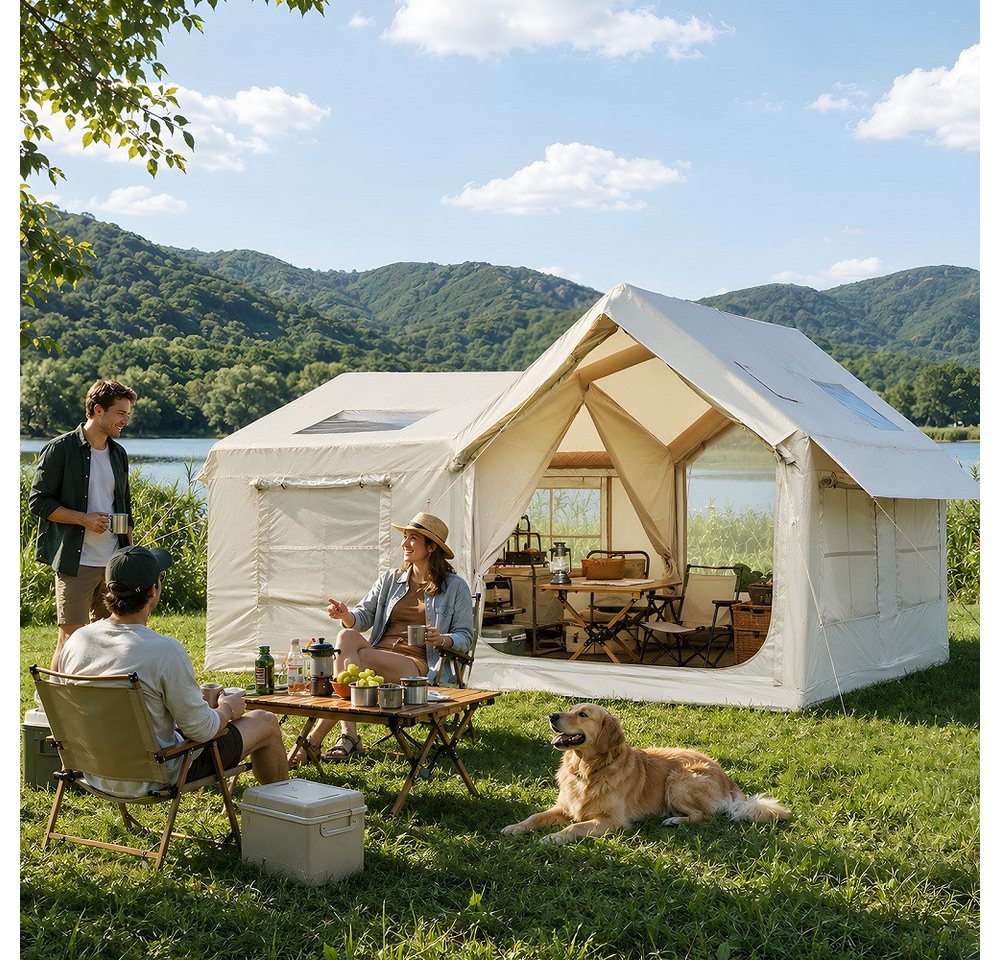 Meulbaty aufblasbares Zelt Aufblasbare Zelte für Camping (10-12 Personen Sonderformen), Personen: 12 (1 tlg., mit Luftpumpe, Kaminöffnung, Gampingzelt aus Oxford-Stoff), Air Glamping Zelte für 4 Jahreszeiten Camping Bild 4