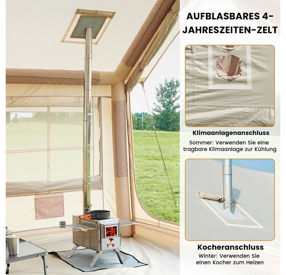 Meulbaty aufblasbares Zelt Aufblasbare Zelte für Camping (10-12 Personen Sonderformen), Personen: 12 (1 tlg., mit Luftpumpe, Kaminöffnung, Gampingzelt aus Oxford-Stoff), Air Glamping Zelte für 4 Jahreszeiten Camping Bild 5