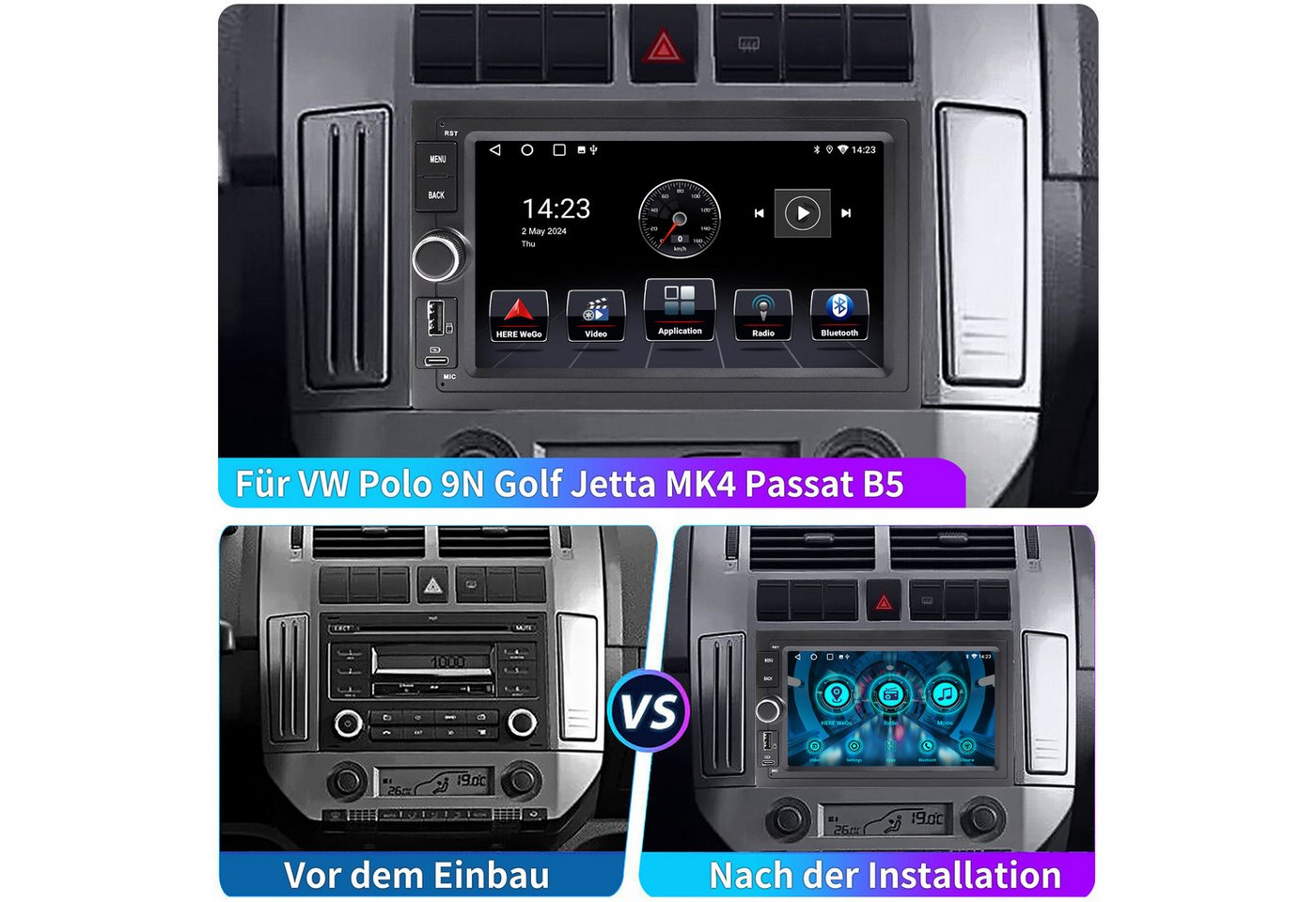 ESSGOO DAB+ Android 16 6+128GB Für VW Polo 9N Golf 4 Passat B5 T5 CarPlay GPS Autoradio (RDS, 4G LTE, Digitalradio (DAB), 6+128GB, FM, USB- und Type-C, SWC) Bild 5