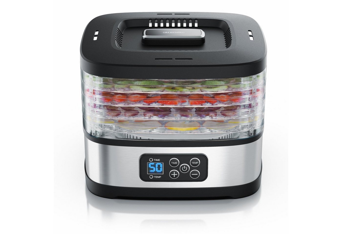 Arendo Dörrautomat mit Temperaturregler, Dörrgerät, 5 Etagen, 35-70°C, kompakt 240 W, Timer 1-72h, je Fach 2 Höhen, BPA-frei, Dehydrator, 5 Einlegefächer