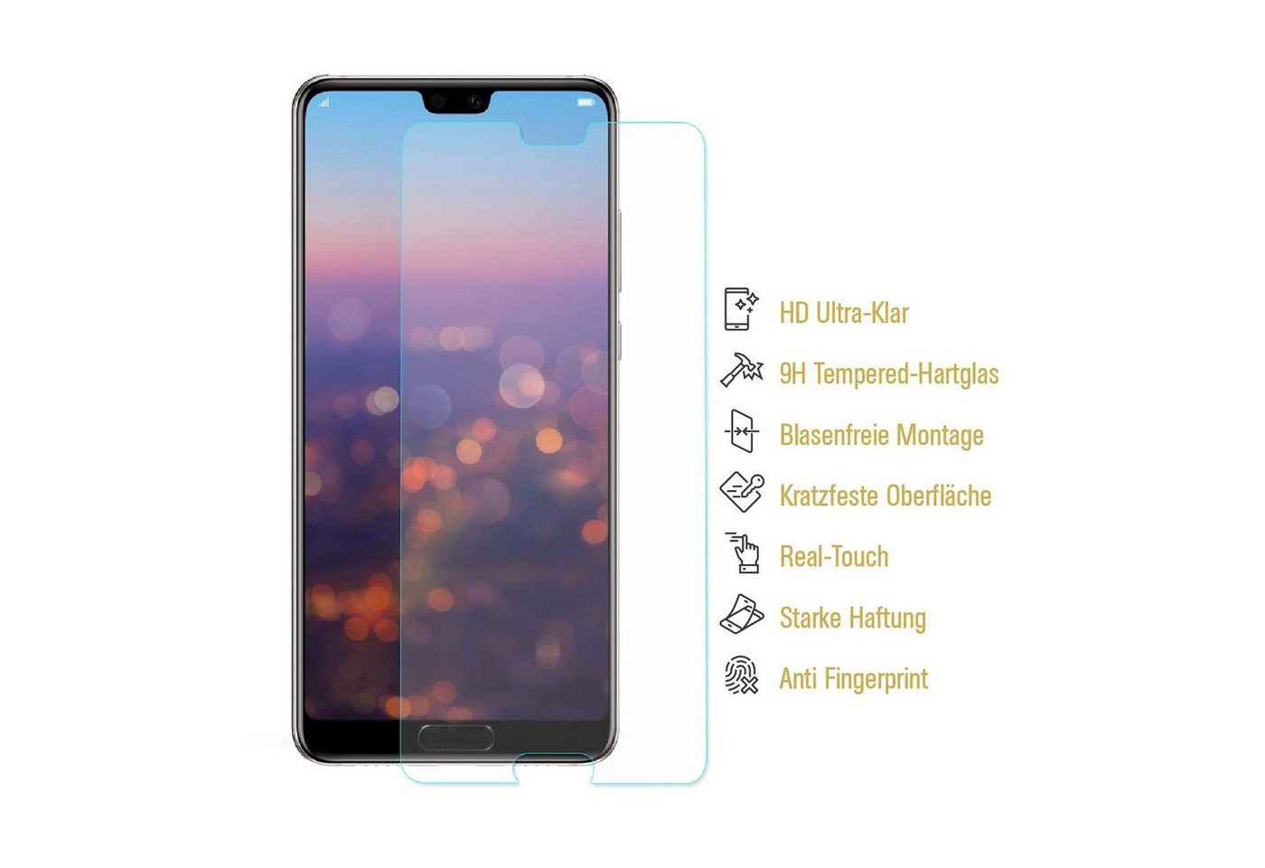 Protectorking Schutzfolie 1x 9H Panzerglas für Huawei P20 Displayschutz Schutzglas Hartglas, (1-Stück), Displayschutzglas, Schutzglas Echtglas Tempered 9H Härte HD-KLAR
