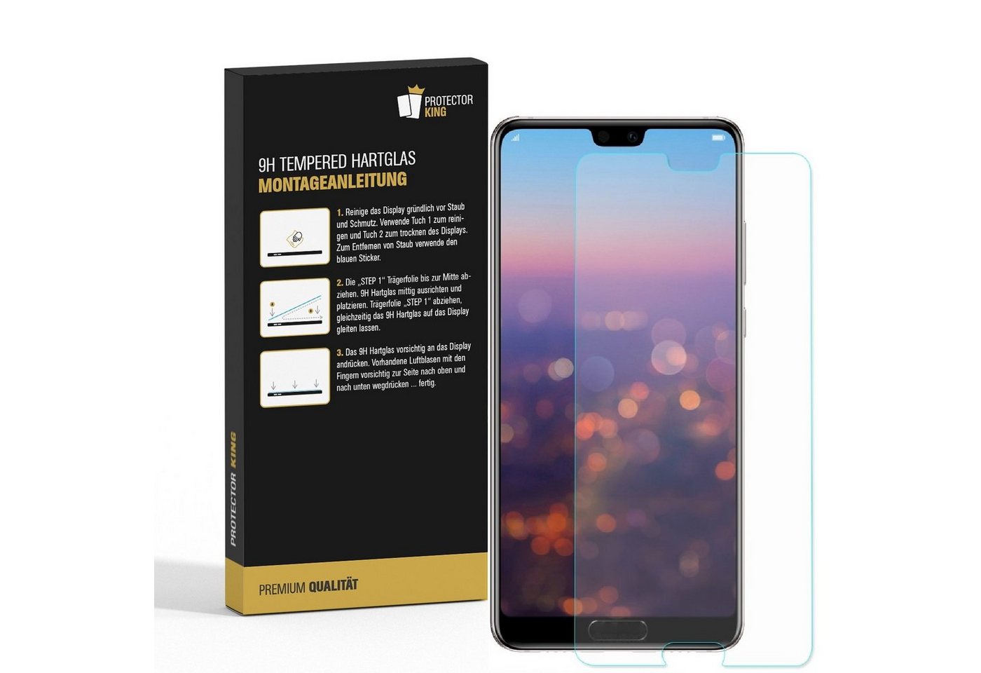 Protectorking Schutzfolie 1x 9H Panzerglas für Huawei P20 Displayschutz Schutzglas Hartglas, (1-Stück), Displayschutzglas, Schutzglas Echtglas Tempered 9H Härte HD-KLAR Bild 3