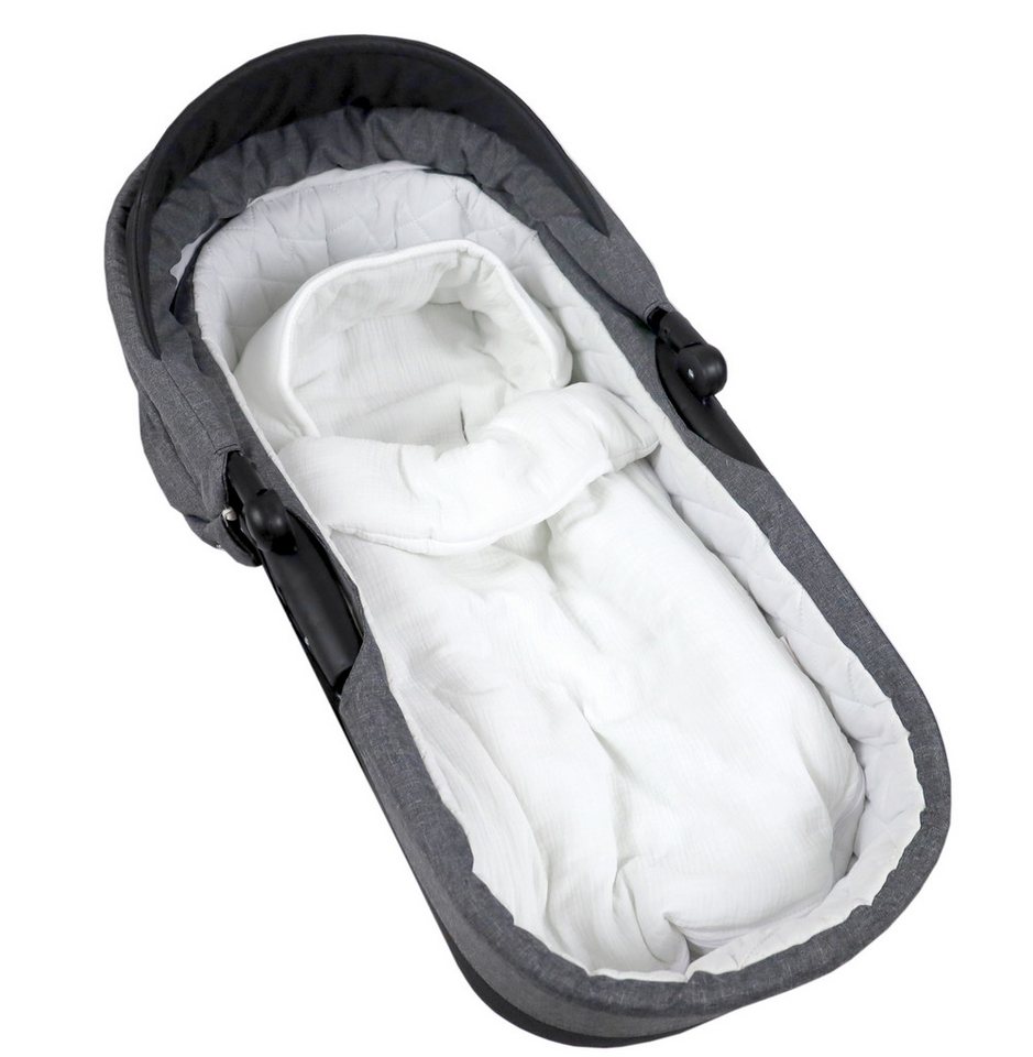 BabyLux Fußsack Sommerfußsack 90cm für Babyschale, Kinderwagen & Buggy Frühling Herbst, Musselin - Weiß Fußsack Bild 2