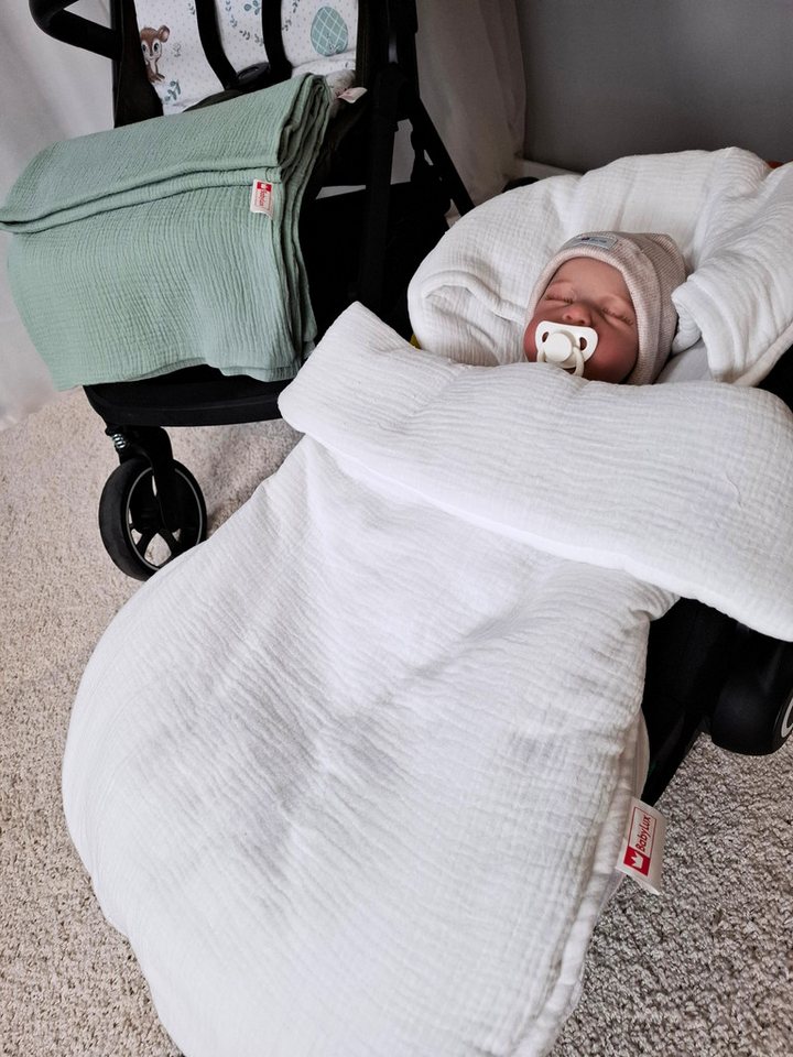 BabyLux Fußsack Sommerfußsack 90cm für Babyschale, Kinderwagen & Buggy Frühling Herbst, Musselin - Weiß Fußsack Bild 4