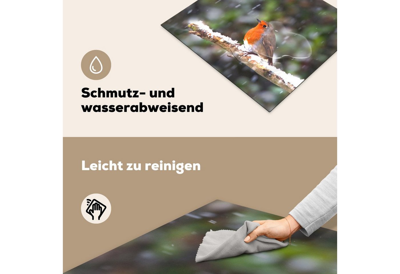 MuchoWow Herd-Abdeckplatte Rotkehlchen - Schnee - Zweig, Vinyl, (1 tlg), Ceranfeldabdeckung Küche, Herdabdeckplatte Einteilig, 59x51 cm Bild 5