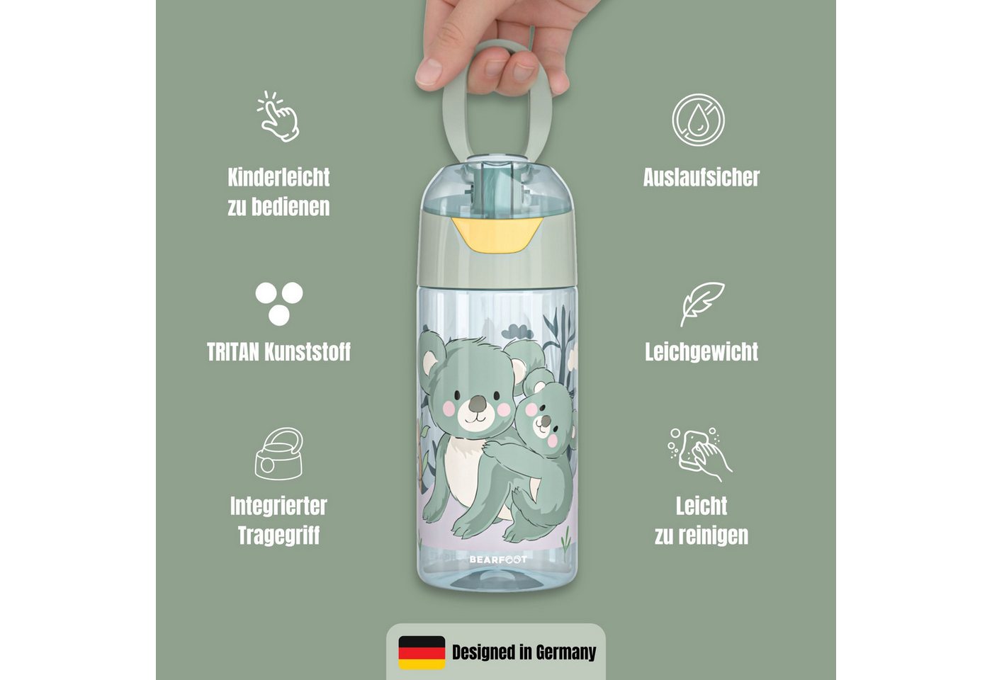 BEARFOOT Trinkflasche Trinkflasche Kinder, leichte Wasserflasche - Koala sage