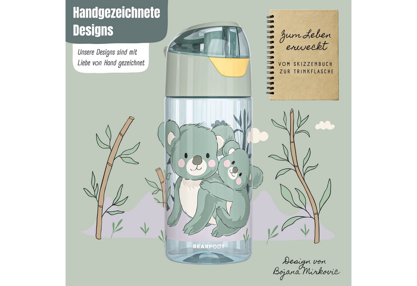 BEARFOOT Trinkflasche Trinkflasche Kinder, leichte Wasserflasche - Koala sage Bild 2