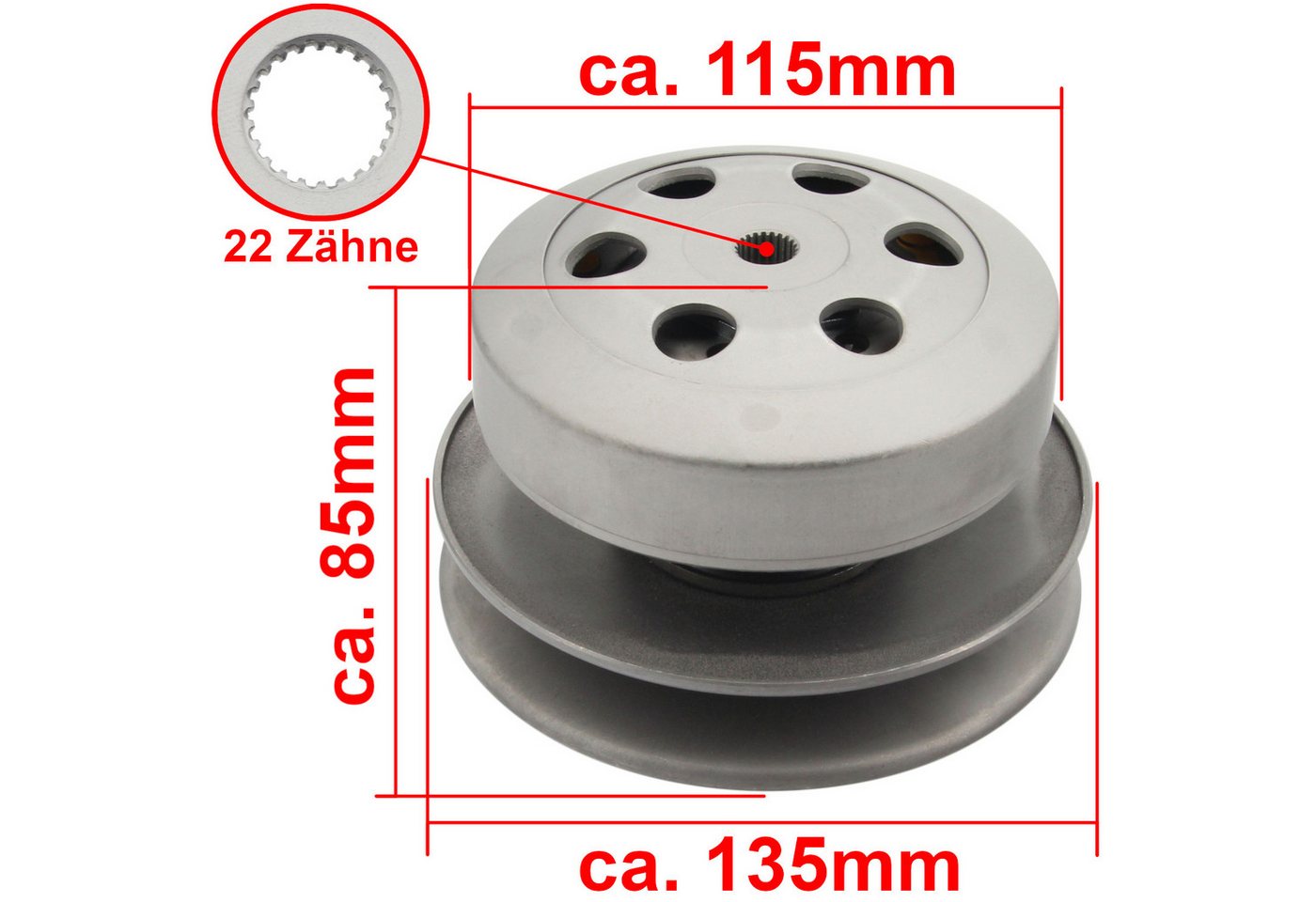 Area1 Getriebezusatz Ersatz Wandler, Kupplung, Glocke 107mm für Piaggio Motoren 50ccm 2T, (3-St) Bild 2