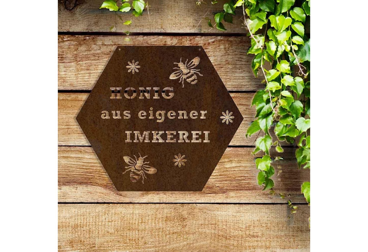 Feuerfest 123 GmbH Hinweisschild Edelrost Honig aus eigener Imkerei 40,0 x 46,2 cm Bild 2