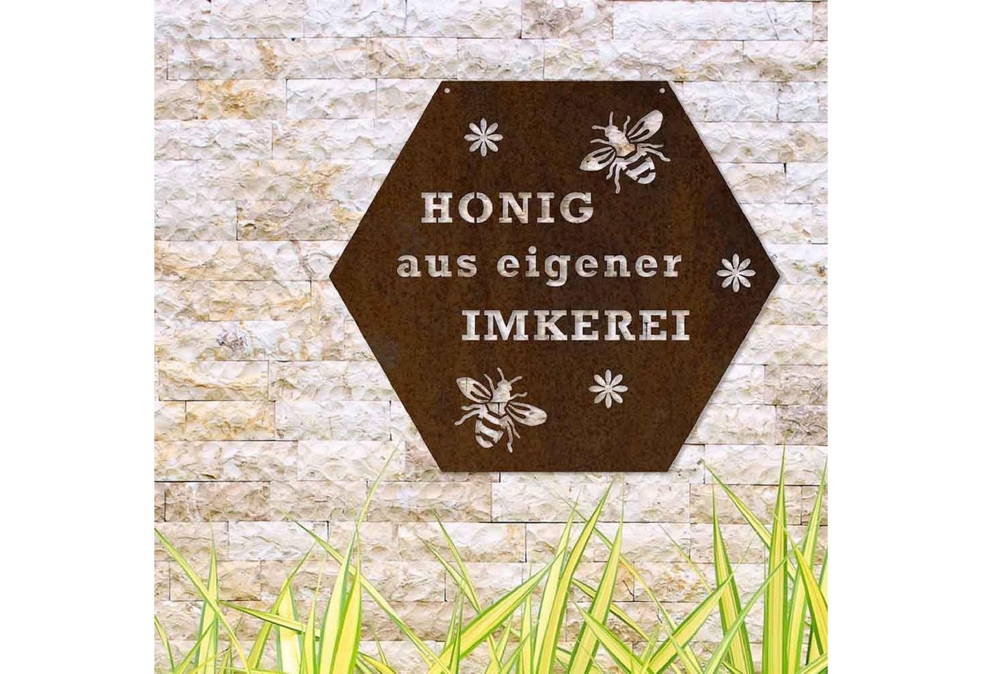 Feuerfest 123 GmbH Hinweisschild Edelrost Honig aus eigener Imkerei 40,0 x 46,2 cm Bild 3