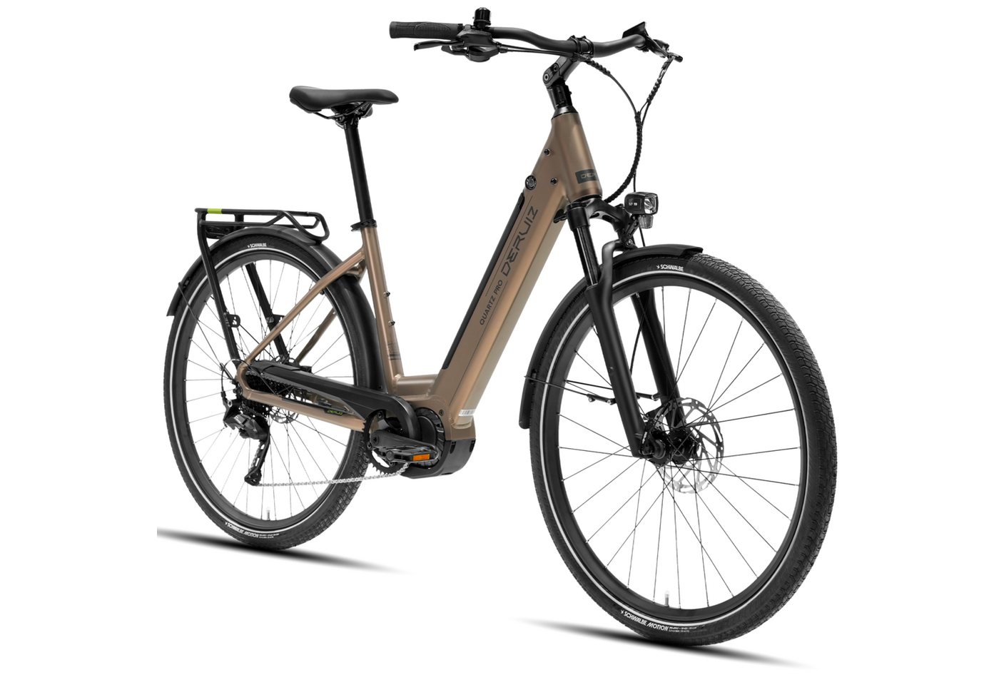 DERUIZ E-Bike Cityrad 28 Zoll Quartz Pro 2026, 100 Nm Mittelmotor, 644 Wh, bis 161 km, 9 Gang SHIMANO Shimano CUES RD-U3020 Schaltwerk, Kettenschaltung, Mittelmotor, 644 Wh, (Drehmomentsensor, Aluminiumrahmen, Elektrofahrrad), Tiefeinsteiger, Mittelmotor, Schwalbe Reifen, Gepäckträger bis 25 kg Bild 3