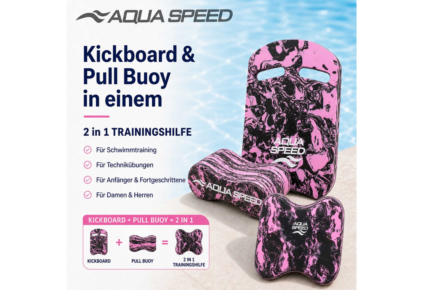 Aqua Speed Schwimmbrett PullKick Schwimmhilfe 2-in-1 Pull Buoy & Kickboard