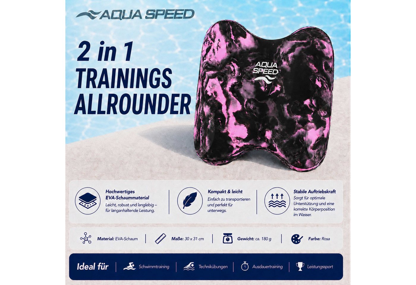 Aqua Speed Schwimmbrett PullKick Schwimmhilfe 2-in-1 Pull Buoy & Kickboard Bild 2